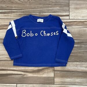 Bobo Choses Royal Blue Long-Sleeve Tee with White Sleeve Stripes